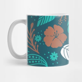 Foliage & Hibiscus Pattern - Navy Mug